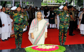 বঙ্গবন্ধুর প্রতিকৃতিতে প্রধানমন্ত্রীর ফুলের শ্রদ্ধা