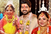 নারী পুরোহিতের কাছে বৈদিক মতে বিয়ে সারলেন ওম-মিমি
